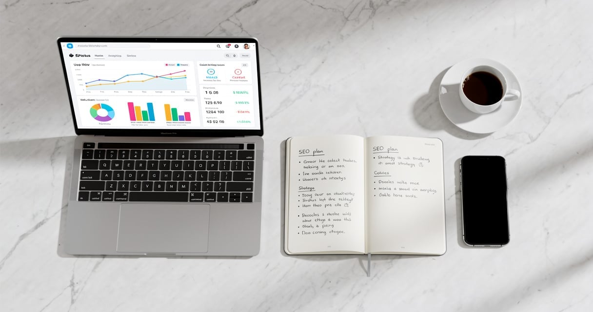 Dashboard SEO et stratégie de netlinking sur ordinateur portable